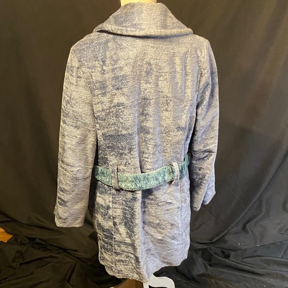 Textured Blue Belted Coat - Picture 4 of 11